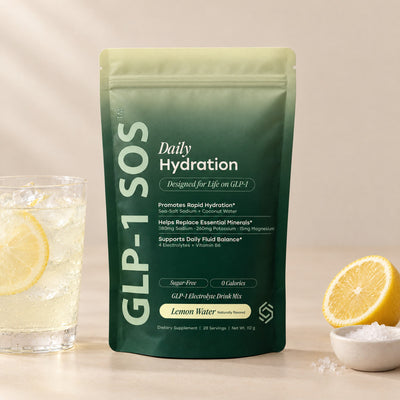 GLP-1 SOS Daily Hydration pouch, lemon water electrolyte drink mix, 28 servings