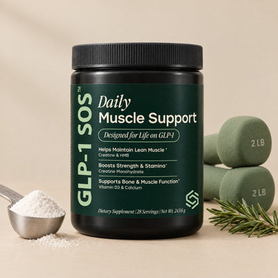 GLP-1 SOS Daily Muscle Support jar, 28 servings, creatine and HMB powder