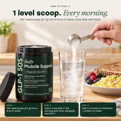 How to take: mix 1 level scoop (8.7 g) into 6–8 oz of water once daily, in the morning with food